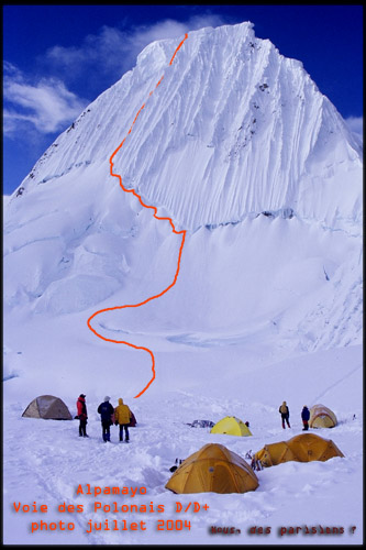 Topo de l'Alpamayo en image: la voie des polonais